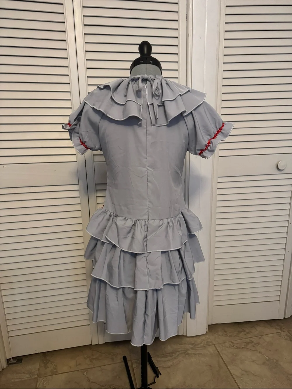 Light Gray Ruffle Tiered Dress Clown Costume with Red Accents